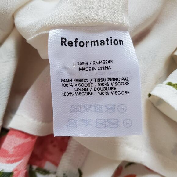 Reformation Juliette Dress Tropique Floral Print Midi White Red Size 10 New - Picture 10 of 11